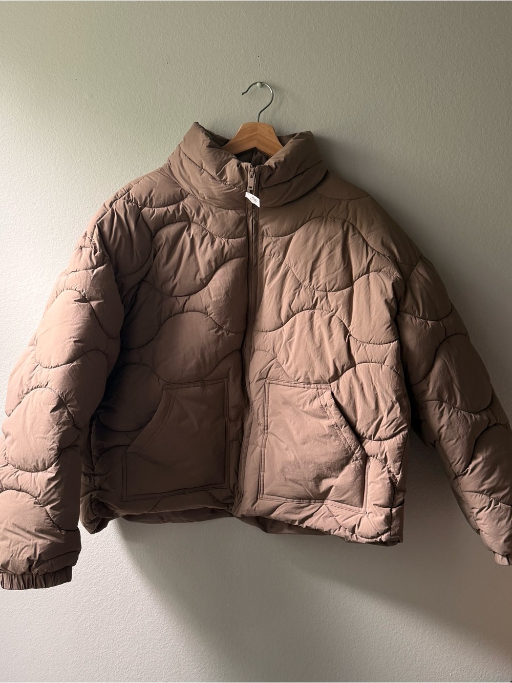GAP Quilted Puffer Jacket Women XL Taupe Brown Full Zip Onion Quilt Pockets